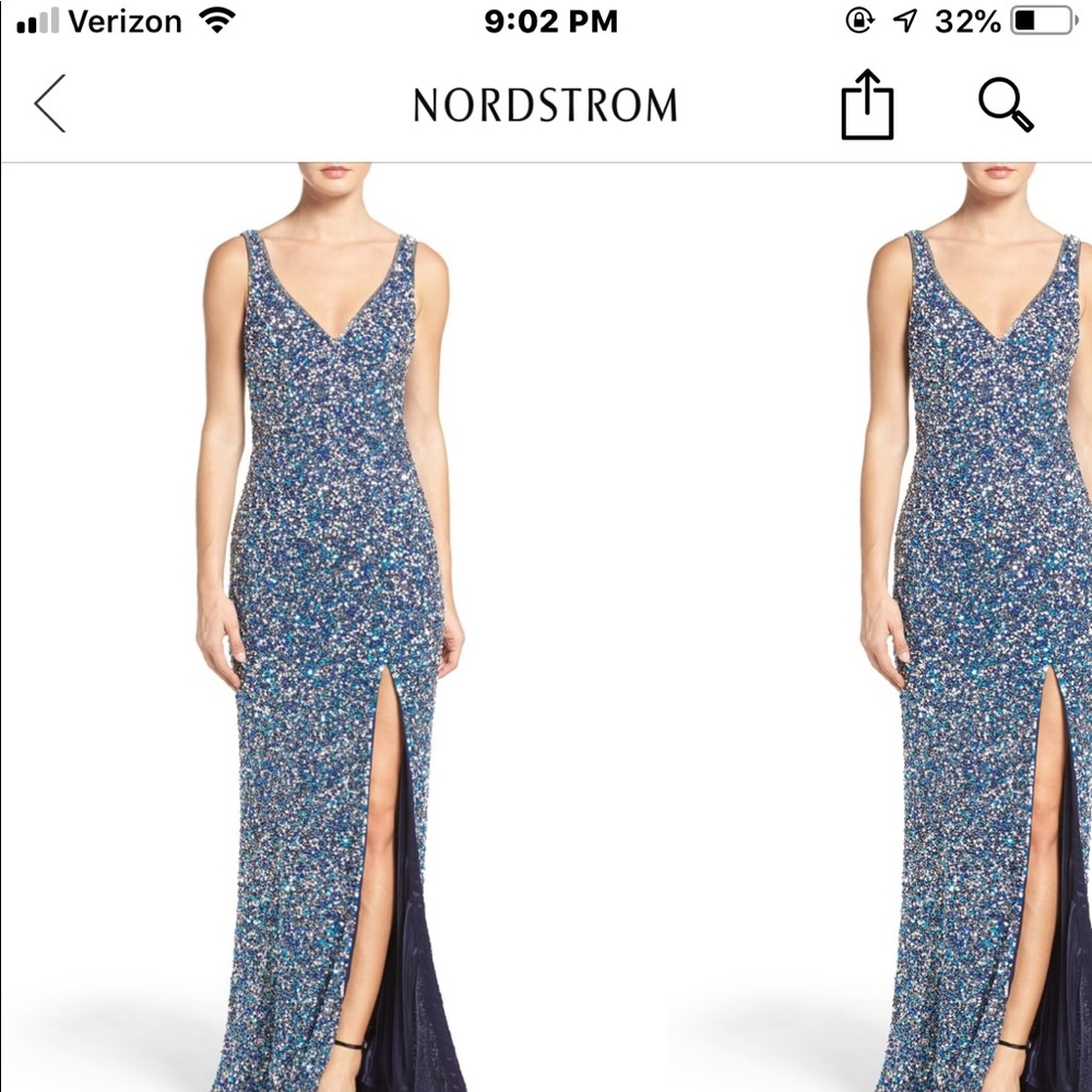 Mac Duggal sequin slit gown in navy